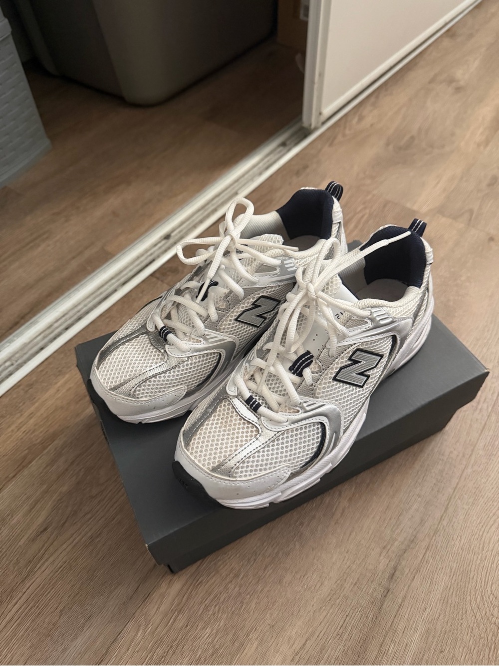 New Balance Kids White and Gray Lace-Up Sneakers